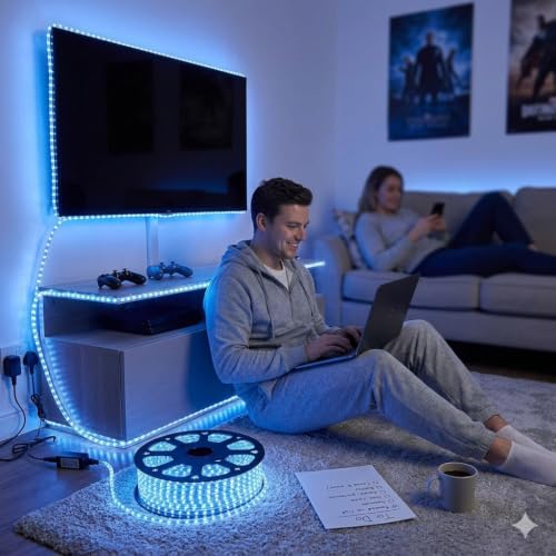 Image of Quace Blue LED Rope Light 14M | Flexible Outdoor & Indoor Decorative Lighting for Home Decor, Weddings, Festivals, Balcony, Garden & Events