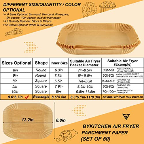 Bykitchen Air Fryer Liners For Ninja Foodi Dual Air Fryer, Rectangle Air Fryer Liners Compatible With Double Air Fryer/Ninja Dz201/Dz401, Ninja Dual Air Fryer Accessories(Set Of 50) #TOP2