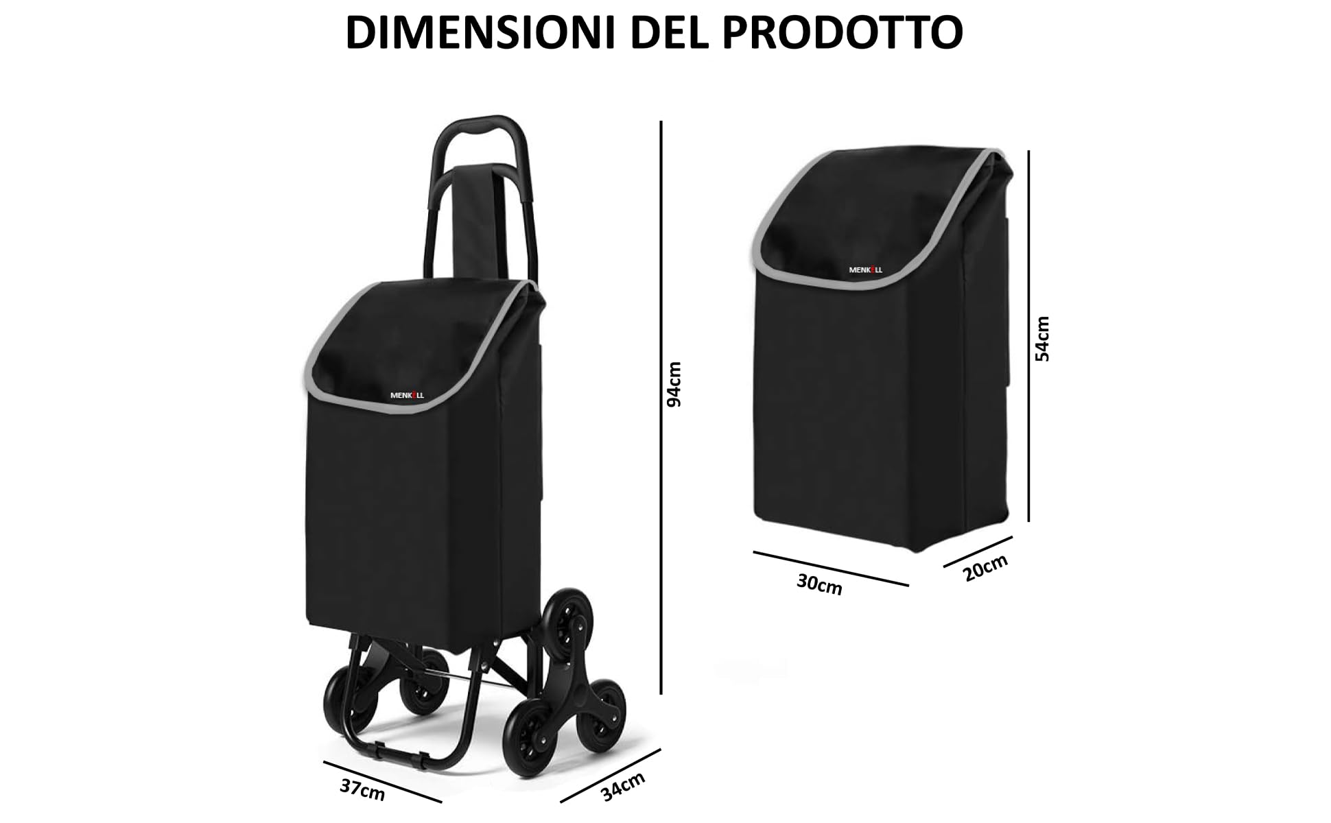 Carrellino per la Spesa con 6 Ruote Girevoli Saliscale - Borsa Impermeabile da 35L, Rimovibile per Trasporto Acqua - Pieghevole, Leggero e Compatto - Perfetto Anche per Anziani (Blu)