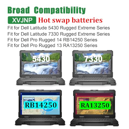 Image of XVJNP 451-BCWQ Laptop Battery Replacement for Dell Latitude 5430 7330 Rugged Extreme Pro Rugged 14 RB14250 13 RA13250 P148G P149G Series G6M0W 0G6M0W 6JRCP 06JRCP 0M0TN3 KD1CT 11.4V 53.5Wh