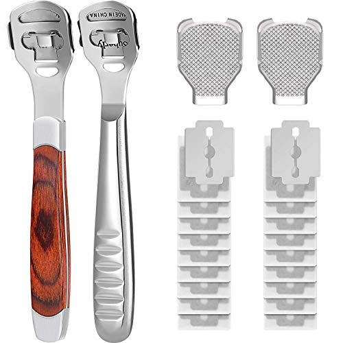 Eliminador Profesional de Callos y Callosidades, Ouinne Lima de Callos de Acero Inoxidable con Mango de Madera Profesional de Callos y Callosidades Pedicura y Cuidado de Pies