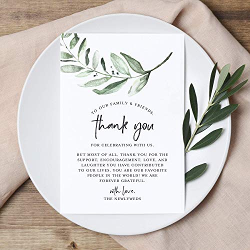 Bliss Collections Thank You Place Setting, Rustic Greenery, Table Place Cards For Weddings, Receptions, Rehearsals, Dinner Parties, Events And Celebrations, 4"X6" (50 Cards) #TOP1