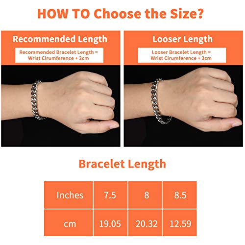 SanThree 9.5mm Solid Titanium Cuban Link Chain Bracelet for Men, Lightweight Skin-Friendly Hip Hop Bracelets for Birthday Graduation Friendship, 7"/7.5"/8",8.6"-9", Come with Gift Box4