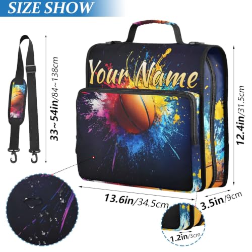 Image of Custom 3 Ring Zipper Binder Basketball Colorful Sport Personalized Name 1.5 Inch Binders Large Capacity Multi Pockets for School Office Supplies