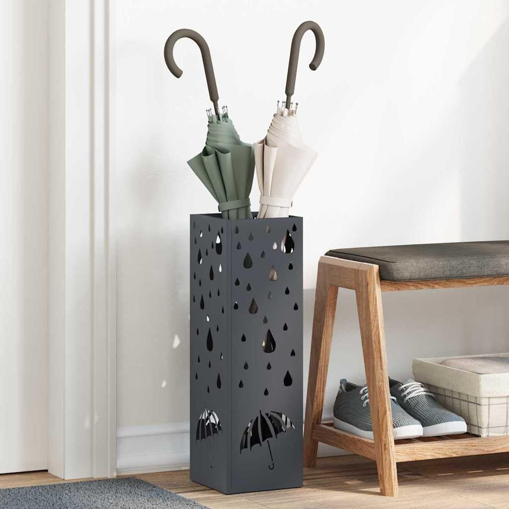 Stojak na parasole ze stali w kolorze antracytowym – nowoczesny uchwyt na parasole do przedpokoju i wejścia, 15,5 x 15,5 x 49 cm