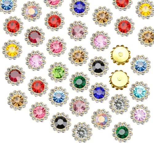 160 Pcs 12MM Sew on Rhinestones Crystals Glass Metal Base Sewing Flower Claw Rhinestones for Clothes Shoes Earring Belt Crafts Sewing Accessories(016 Mixed Colors)