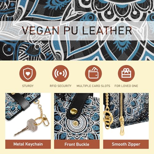 Image of Jogjam Mandala Rfid Ladies Wallet, Small Slim Thin Compact Credit Card Women Wallet, PU Leather Bifold Cash Zipper Coin Pocket ID Window for Female