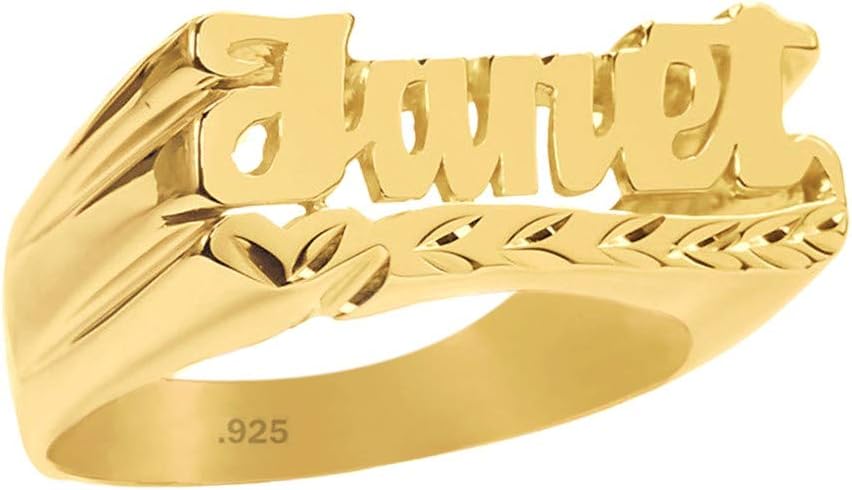 Name Ring 24K Gold Plated Sterling Silver Personalized Ring Handcrafted with Name of Your Choice Size 5 thru 10 Made in USA