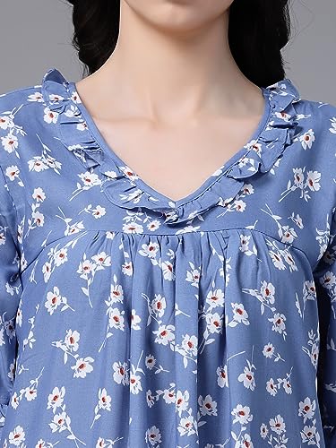 Image of OOMPH! Cotton Blend Nighty for Women's | Night Gown | Nighty | Nightdress | Maxi Dress | Sleepwear | Gown for Women | Nighties | Sleepwear