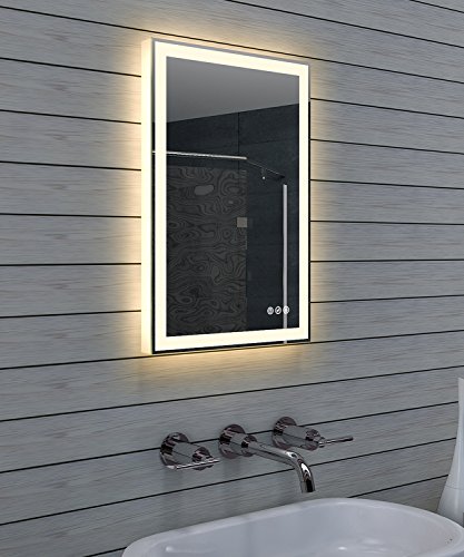 Lux-aqua Diseño Cuarto de baño Espejo con regulador de Intensidad, Color Blanco y Touch Interruptor fría y Caliente 40 x 60 cm
