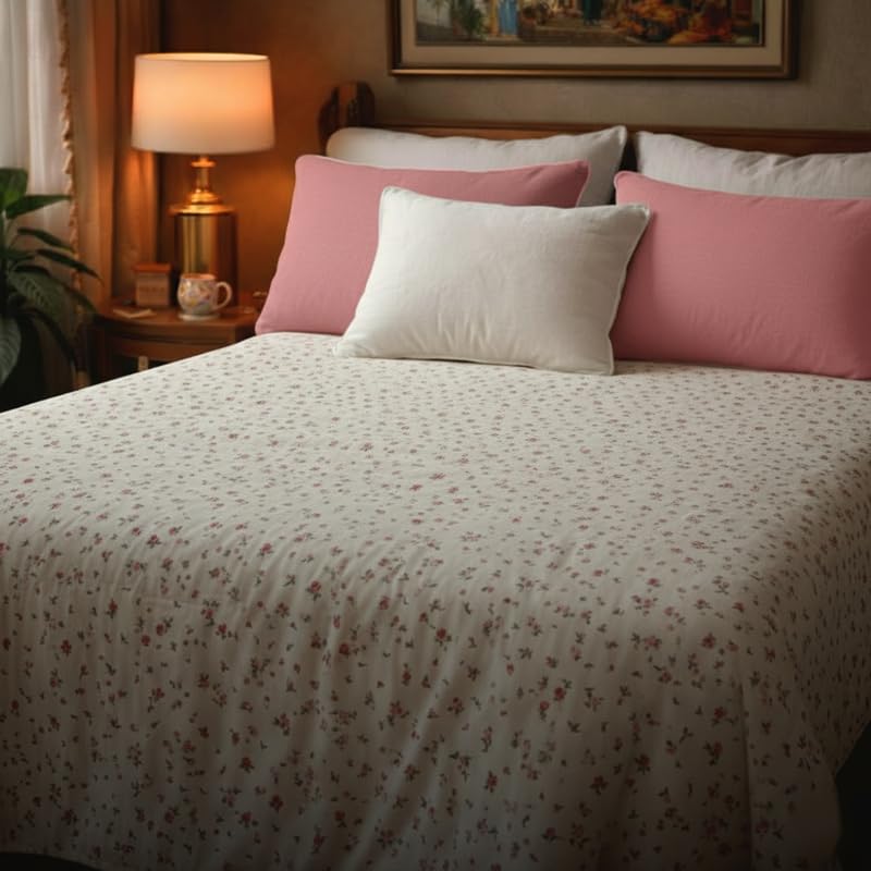 Image of Utopia Bedding Poly Cotton Floral King Size Bedsheet Set with Bedsheet & 2 Pillow Covers, Ultra Soft Cotton(Pink) 275x275 CM