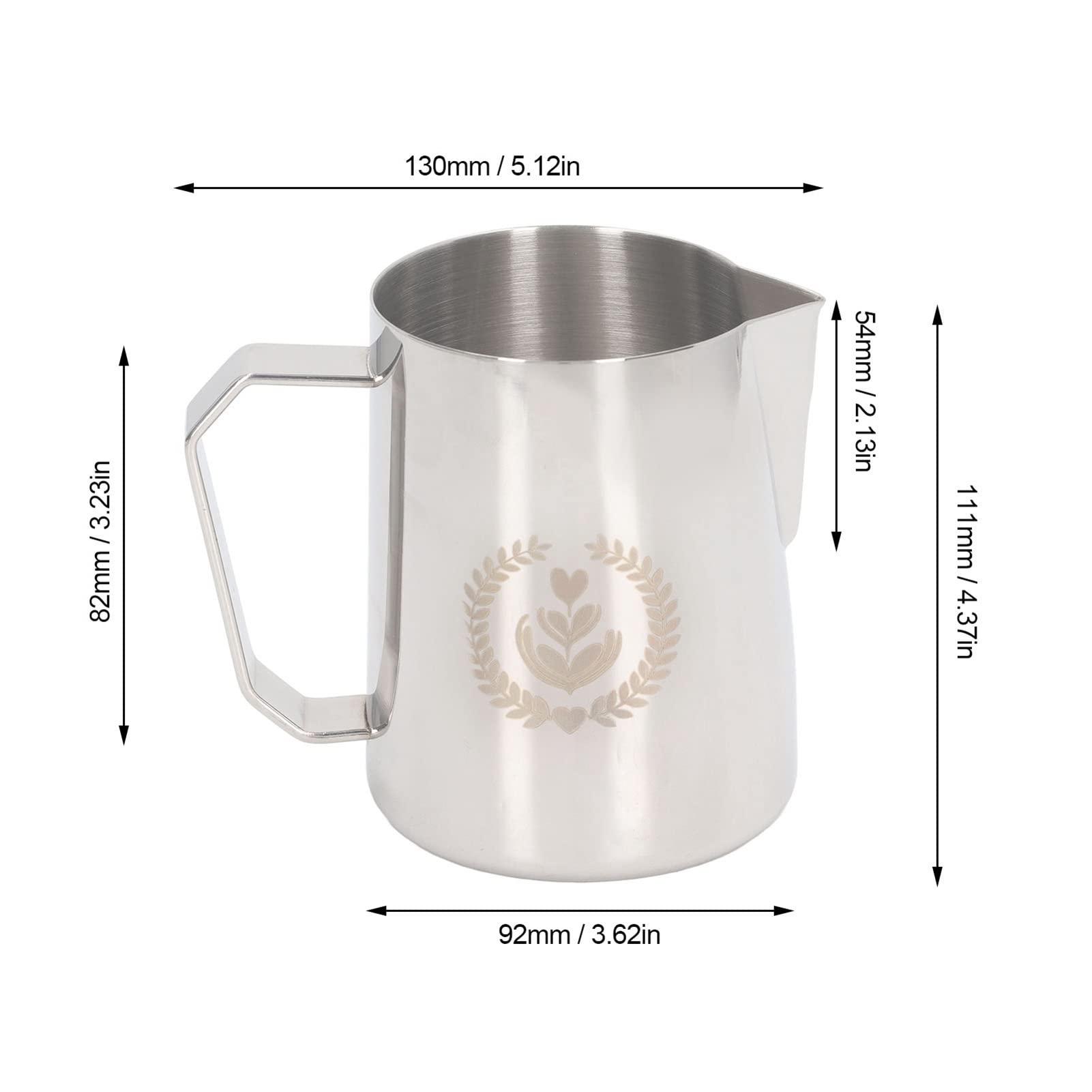 Zerodis Jarra para Espumar Leche, Taza de Espuma de Leche de Acero Inoxidable de 600 Ml con Boquilla de águila, Ergonómico, Antiderrames, Taza de Barista para café en Casa, Capuchino (Color Original)