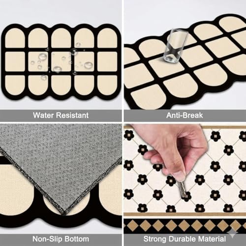Image of Kitchen Anti Slip Mat for Floor, Waterproof Washable Kitchen Mats, Non Slip Kitchen Floor Mats for Home, Soft Mats for Kitchen, Kitchen Mats for Floor Anti Slip (Fancy Cream Ladder)