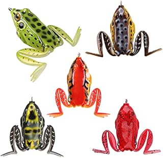 Topwater Frog Lures Bass Trout Fishing Lures Kit Hollow Body Frog Lure with Double Sharp Hooks Weedless Soft Swimbait Floating Bait for Pike Snakehead Freshwater Saltwater 5pcs Tackle Box