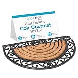 BirdRock Home 18 x 30 Half Round Natural Coir and Rubber Doormat with Scroll Border | Natural Fibers | Outdoor Doormat | Keeps your Floors Clean | Decorative Design | Brush Coir