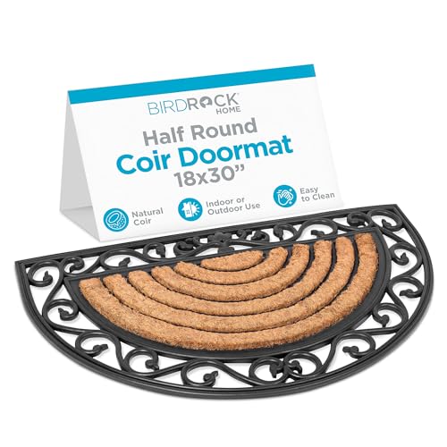 BIRDROCK HOME 18 x 30 Half Round Natural Coir and Rubber Doormat with Scroll Border | Natural Fibers | Outdoor Doormat | Keeps Your Floors Clean | Decorative Design | Brush Coir