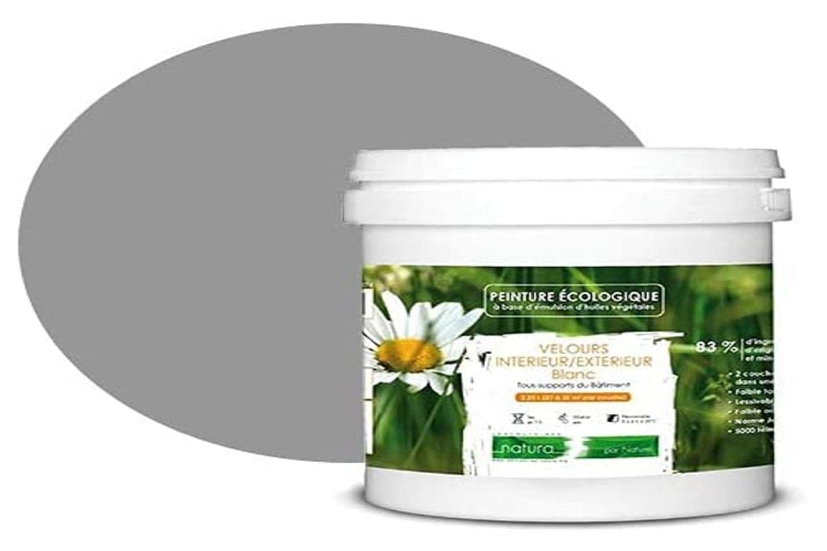 BOX DECO COULEURS Pintura natural ecológica interior exterior con aspecto terciopelo Natura – 1 l/13 m² [Clase energética A+], gris hormigón