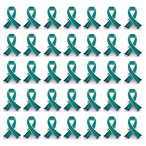 50pcs Teal Ribbon Awareness Pins Cervical Ovarian Cancer Awareness Products Pin