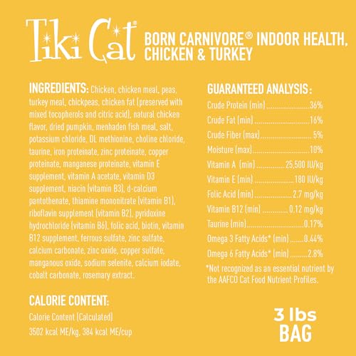 Image of Tiki Cat Born Carnivore Indoor Health Non-GMO, Chicken and Turkey Meal Recipe 3 lbs.