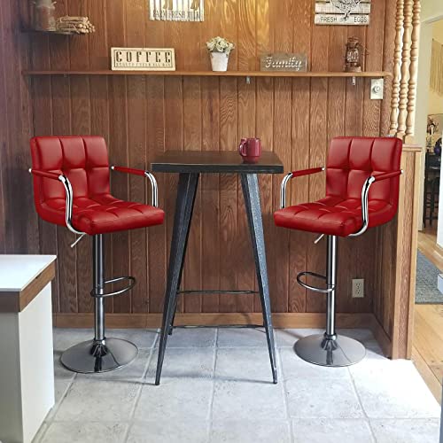 Yaheetech Tall Bar Stools Set Of 2 Modern Square Pu Leather Adjustable Barstools Counter Height Stools With Arms And Back Bar Chairs 360 Swivel Stool, Red #TOP1