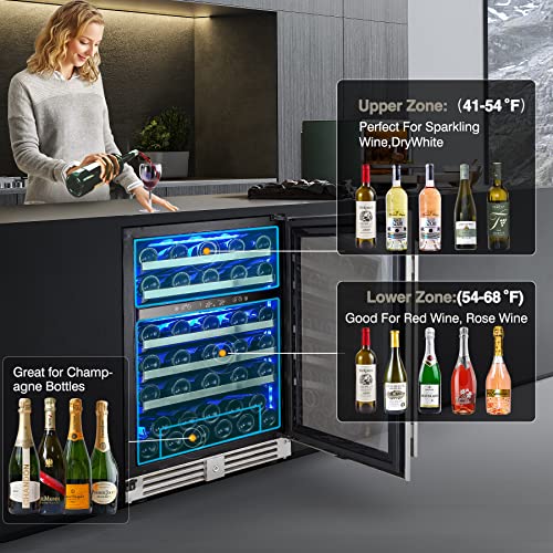 BODEGA 24 Inch Wine Cooler,56 Bottle Wine Refrigerator Dual Zone, Built