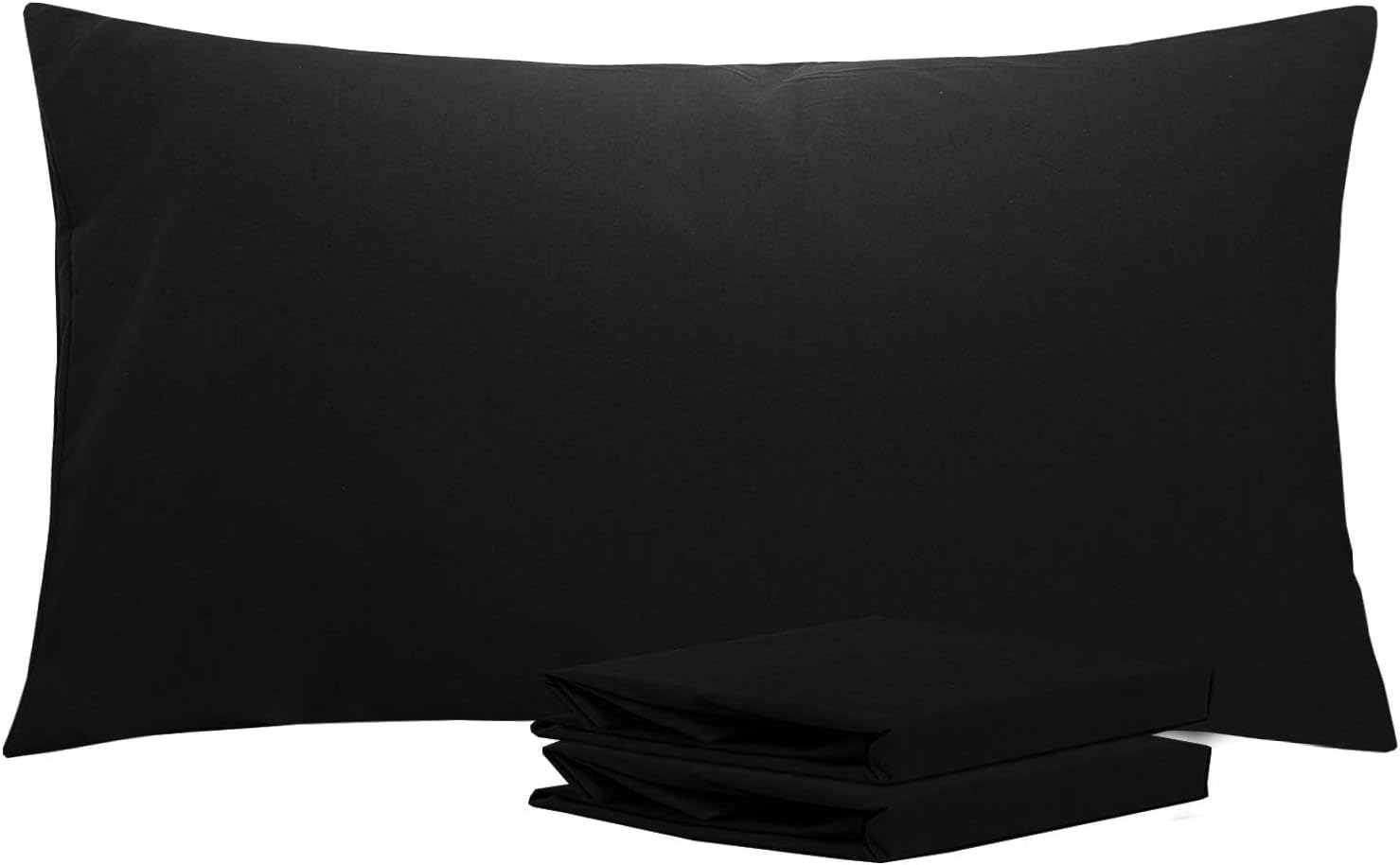 NTBAY 2 Pack 100% Brushed Microfiber Plain Pillowcases, 1800 Super Soft and Cozy, Wrinkle, Fade, Stain Resistant with Envelope Closure Bed Pillow Cases, 50x90 cm, Black