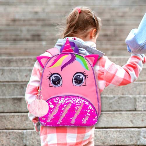 UFNDC Toddler Backpack for Girls, 3pcs Unicorn Sequin Preschool Bookbag with Lunch Box,Cute Kindergarten School Bag2