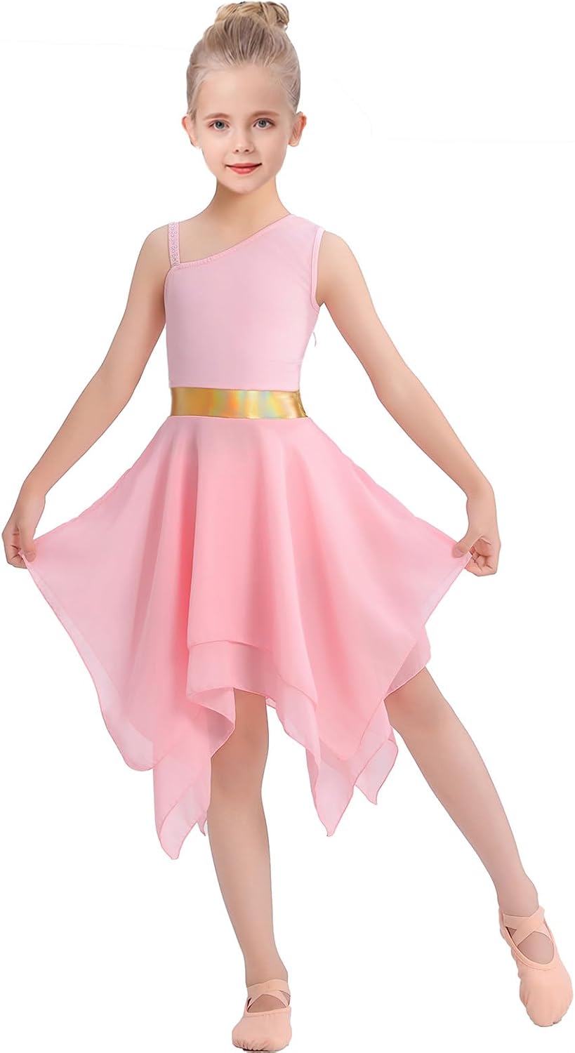 ORIDOOR Sleeveless Single-Shoulder Praise Dance Costume for Girls Metal Irregular Worship liturgy Lyrical Dance Church Corset