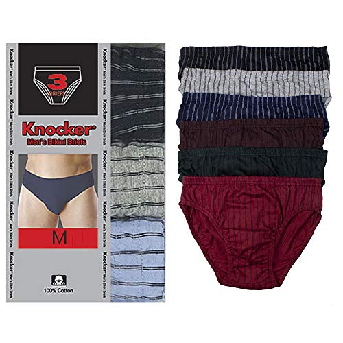 12 PCS Men Underwear 100% Cotton Bikinis Briefs Medium Size 32-34 Lined Knocker Black3