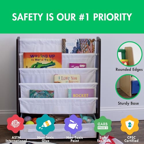 Image of Humble Crew Children's Bookcase Storage Rack with 4 Tiers, Children's Bookrack, Bookshelf, Espresso /White