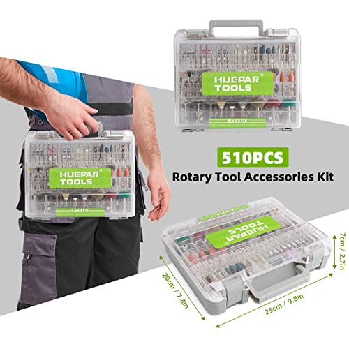 Huepar Tools Rotary Tool Accessories Kit, 510Pcs Accessories Kit,1/8 Inch(3.2Mm) Diameter Shanks, Universal Accessories For Easy Cutting, Sanding, Grinding, Carving, Polishing, Drilling And Engraving #TOP6