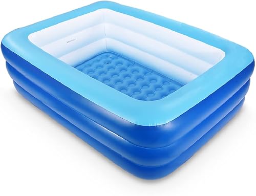 Piscinas inflables para niños y adultos, 82 x 57 x 25 pulgadas con suelo suave inflable, piscina familiar duradera para patio trasero, jardín o