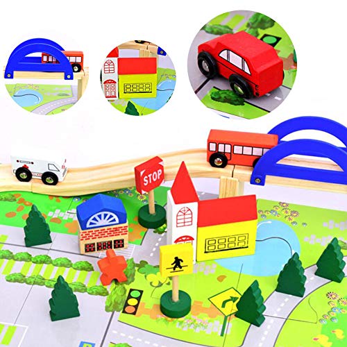 Mango Town Holz Eisenbahnen Holzeisenbahn Holzzug Set Stadtbahngleise Holzbahn Spielzeug FÜR Konstruktionsspielzeug Ab 3… – Bild 4