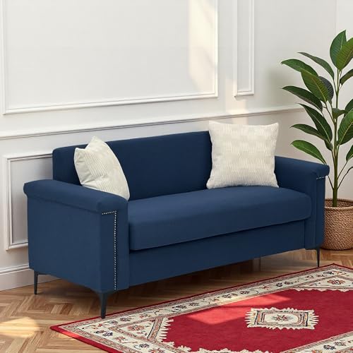 FammyLoft Sofa 2 Sitzer, Ecksofa mit Schlaffunktion, Elegantes Skandinavisches Schlafcouch mit Solides Holzgestell, Moderner Sofa Bed, für Wohnzimmer/Schlafzimmer/Büro, 172cm, Leinengewebe, Blau