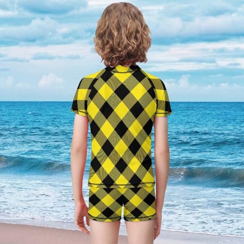 Diagonal Tartan Lumberjack PlaidChildren's Swimsuits Boys Two Piece Suit7-9Y（120cm）2