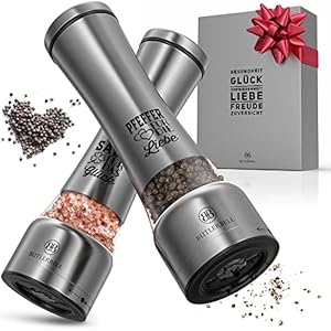 BUTLERBELL® Salz und Pfeffermühle mit Keramikmahlwerk | Gewürzmühlen Set | Hochzeitsgeschenke für Brautpaar