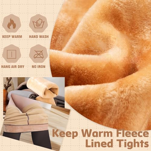 Image of X-CHENG 2 Pairs Fleece Lined Tights Women-Thermal Pantyhose leggings Women,Fake Translucent Skin Colored Tights for Winter