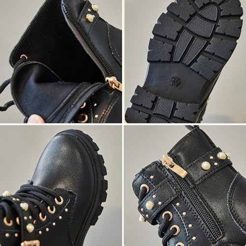 Low Tube Horse Riding Boots(26-36), Lace Up + Side Zipper, Comfortable Interior + Boys/Girls, Rubber Sole + Anti-Slip, for All Seasons Little Kids/Big Kids,27,Brown4