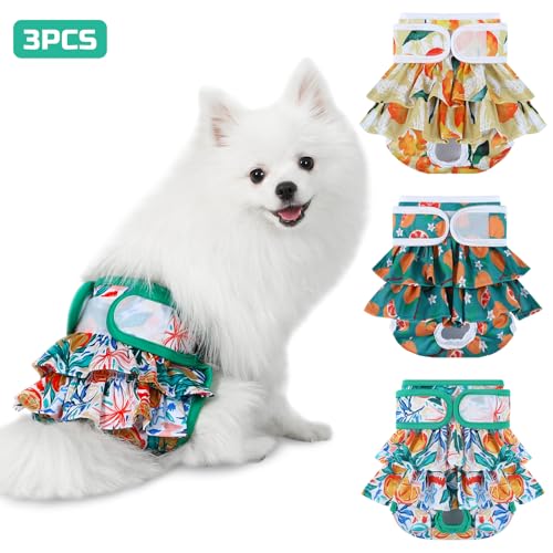 Image of Dog Diapers Washable (3 Pack), Reusable Female Dog Diapers Highly Absorbent for Heat, Incontinence, XS