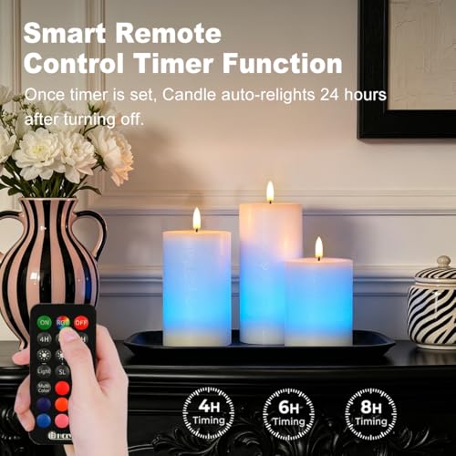 Image of LEDHOLYT Rechargeable Flameless Candles, RGB Color Changing Realistic Flickering Flameless Candles with Remote & Timer, Set of 3