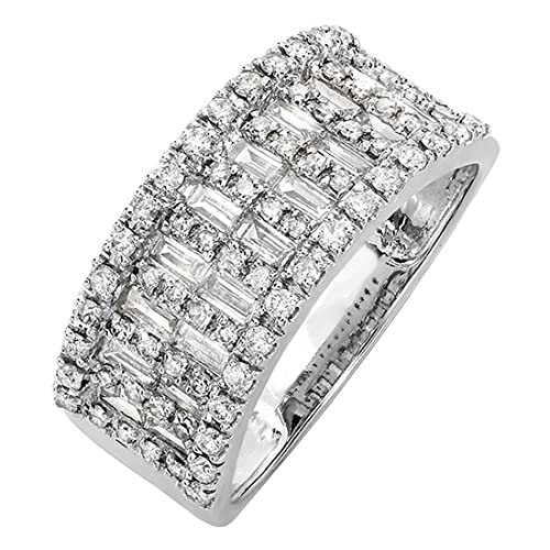 Dazzlingrock Collection Baguette & Round White Diamond Multi Row Anniversary Ring for Women (0.98 ctw, Color I-J, Clarity I1-I2) in 14K Solid Gold