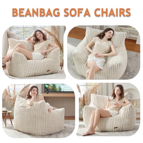 Image of Giant Bean Bag Chairs for Adults Teens with Filling Large Fluffy Bean Bag Chair with Armrests Plush Comfy BeanBag Couch Sofa Chair for Bedroom Living Room Reading