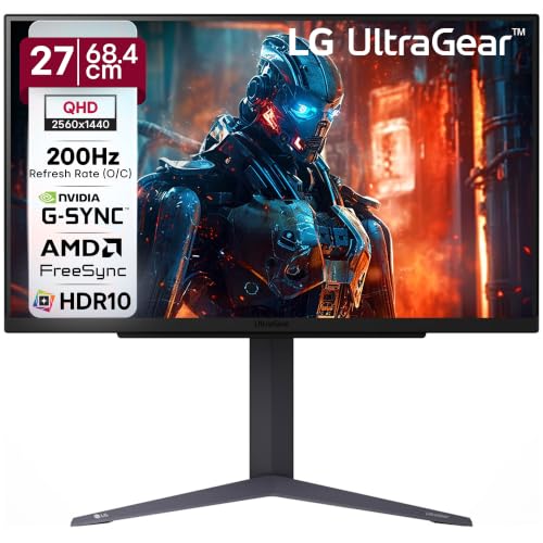 LG 27GS75Q-B Ultragear QHD (2560x1440) Monitor para juegos, 27 pulgadas, 1 ms (GTG), 180 Hz (O/C 200 Hz), IPS, compatible con NVIDIA G-SYNC, AMD FreeSync, HDR10, sRGB 99% (tipo), soporte de