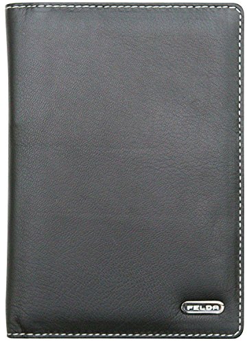 FELDA - Cartera de viaje de cuero auténtico - Para pasaporte y tarjetas - Protección RFID - Caja regalo