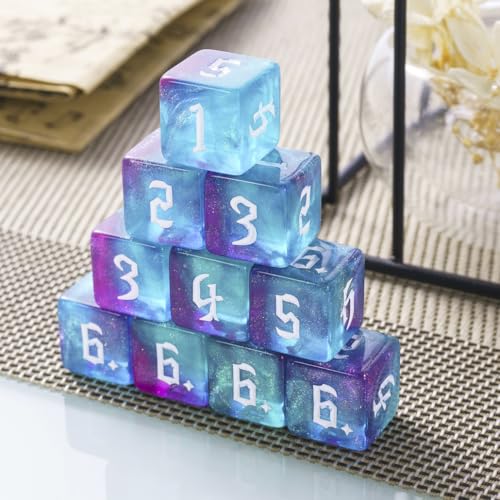 Yourandoll 10 STÜCKE Polyedrische Würfel Doppel-Farben D6 Würfel Dice 16mm Spielwürfel for DND RPG Tischspiele (Grün Lila)