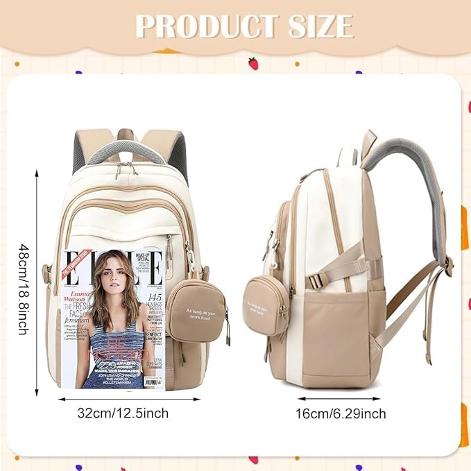 Image of Backpack Bag for Women with Matching Zipper Pouch, 18.1 Inch College Laptop Backpack, Multi-Compartment Bookbag for School, Office, Travel, Camping & Everyday Carry, White & Maroon