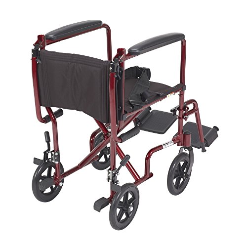 Drive Medical Lightweight Folding Transport Wheelchair with Swing-Away Footrests, Red by Drive Medical - Image 3