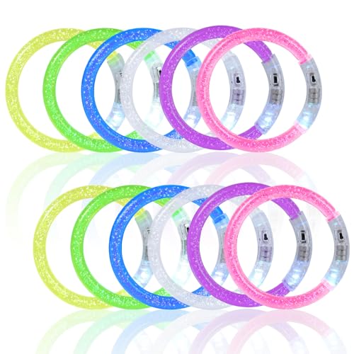 Pulseras Luminosas Niños, Brazalete LED Sets, Juguete Luminoso para Fiesta Infantil, Brazalete Luminosa Running, Colores Pulseras LED para Fiestas, Halloween, Navidad, Carnaval, Deportes (12pcs)