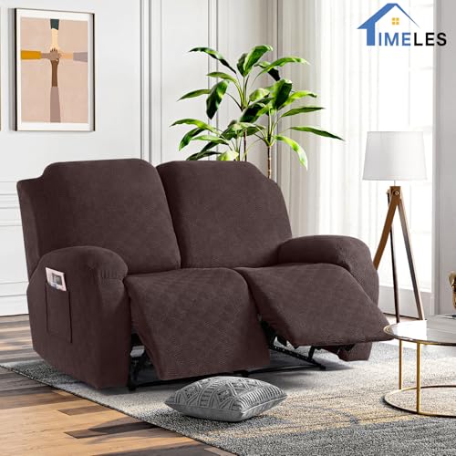 Image of Timeles Recliner Covers Recliner Loveseat Covers Reclining Couch Covers Sofa Slipcovers Stretch Soft Washable (Two-Seater, Coffee)