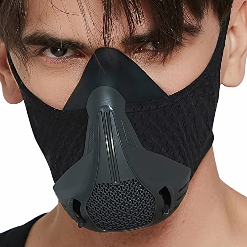 FXLCMUS Altitude Training Mask - Sporting Goods for Fitness Training - Breathing Resistance Training Mask with Filters - Improve Endurance and Lung Capacity(Black,M)